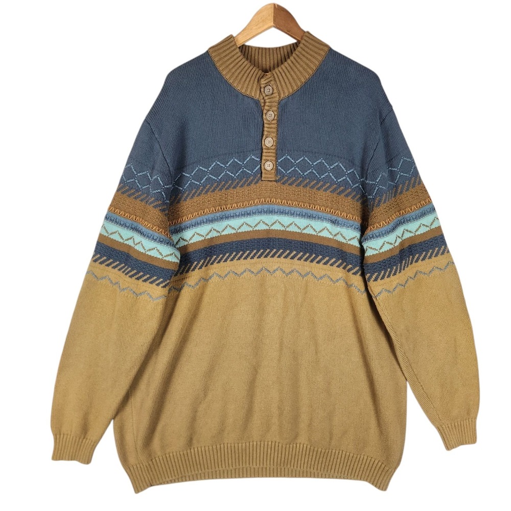 The Territory Ahead Sweater Men's XXL Tall Tan‎ Geometric Embroidered Western
